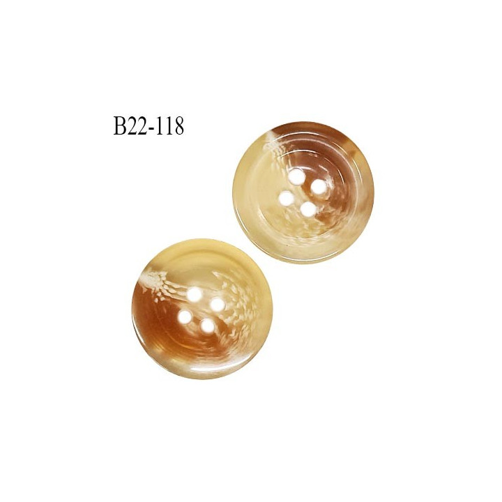 Bouton 22 mm en pvc couleur beige et marron en transparence 4 trous diamètre 22 mm épaisseur 4 mm prix à la pièce