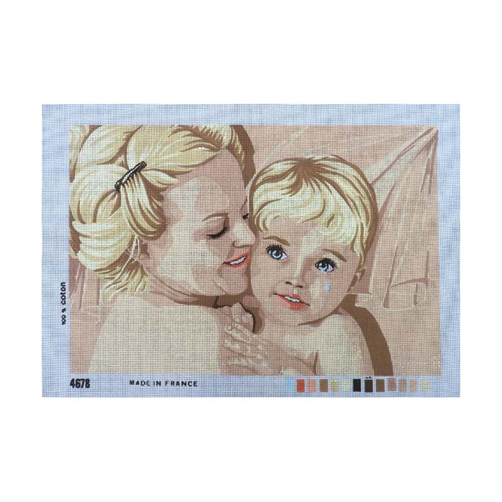 Canevas à broder 40 x 60 cm thème MAMAN ET SON ENFANT made in France
