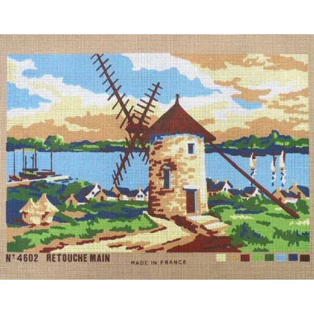 Canevas à broder 40 x 60 cm thème le moulin retouché à la main made in France
