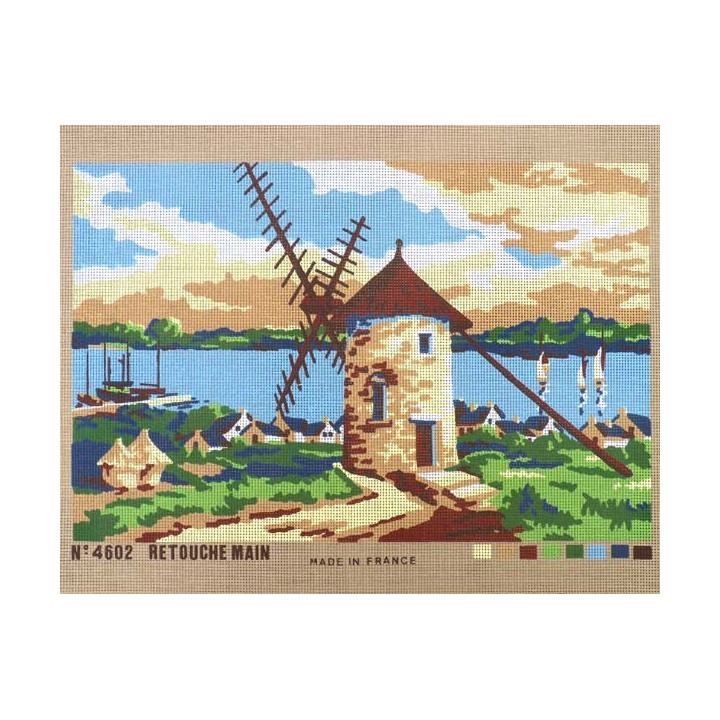 Canevas à broder 40 x 60 cm thème le moulin retouché à la main made in France