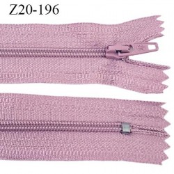 Fermeture zip longueur 20 cm couleur vieux rose non séparable largeur 2.4 cm glissière nylon largeur  4 mm