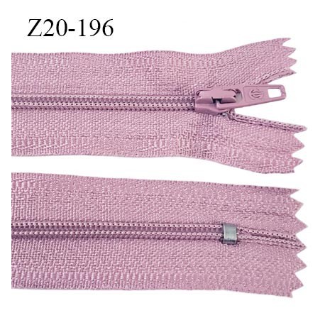 Fermeture zip longueur 20 cm couleur vieux rose non séparable largeur 2.4 cm glissière nylon largeur 4 mm