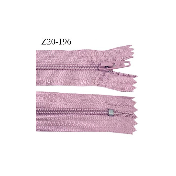 Fermeture zip longueur 20 cm couleur vieux rose non séparable largeur 2.4 cm glissière nylon largeur  4 mm