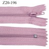 Fermeture zip longueur 20 cm couleur vieux rose non séparable largeur 2.4 cm glissière nylon largeur 4 mm