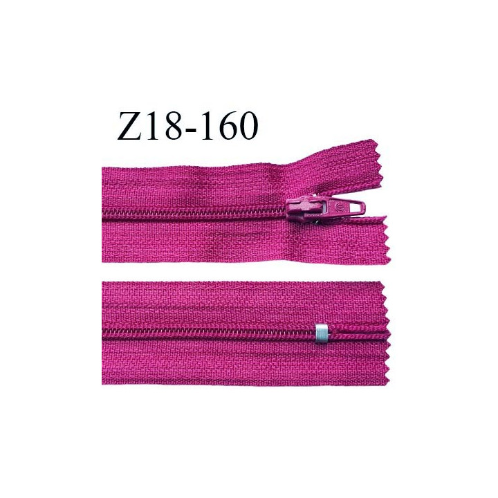 fermeture zip 18 cm couleur pivoine non séparable largeur 2.4 cm glissière nylon largeur  4 mm longueur 18 cm
