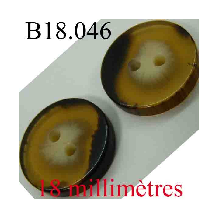 bouton 18 mm couleur marron foncé et clair transparent 2 trous diamètre 18 mm