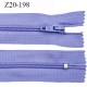 Fermeture zip longueur 20 cm couleur lilas non séparable largeur 2.4 cm glissière nylon largeur 4 mm