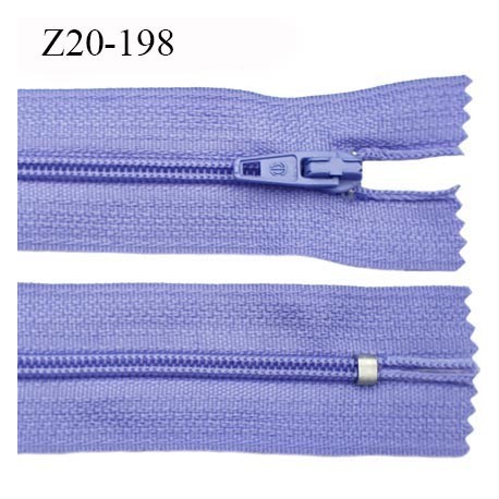 Fermeture zip longueur 20 cm couleur lilas non séparable largeur 2.4 cm glissière nylon largeur 4 mm