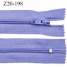 Fermeture zip longueur 20 cm couleur lilas non séparable largeur 2.4 cm glissière nylon largeur  4 mm