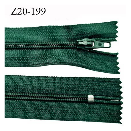 Fermeture zip longueur 20 cm couleur vert bouteille non séparable largeur 2.4 cm glissière nylon largeur 4 mm