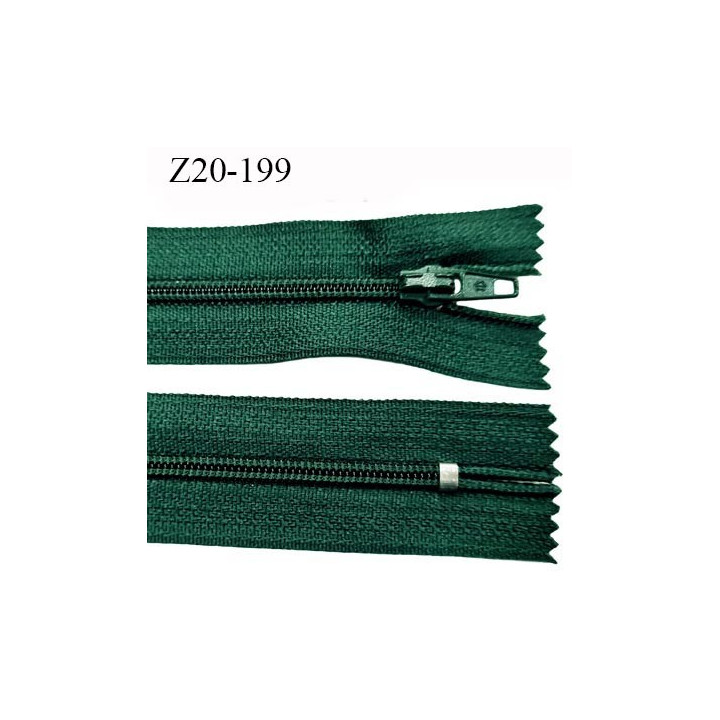 Fermeture zip longueur 20 cm couleur vert bouteille non séparable largeur 2.4 cm glissière nylon largeur  4 mm