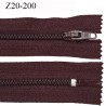 Fermeture zip longueur 20 cm couleur lie de vin non séparable largeur 2.4 cm glissière nylon largeur  4 mm