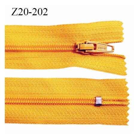 Fermeture zip longueur 20 cm couleur orange clair non séparable largeur 2.4 cm glissière nylon largeur 4 mm
