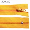 Fermeture zip longueur 20 cm couleur orange clair non séparable largeur 2.4 cm glissière nylon largeur 4 mm