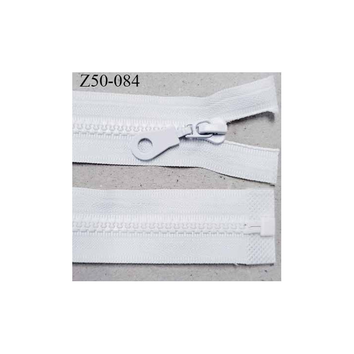 Fermeture zip  65 cm couleur blanc séparable largeur 3 cm zip glissière moulé nylon largeur 6 mm  longueur 50 cm