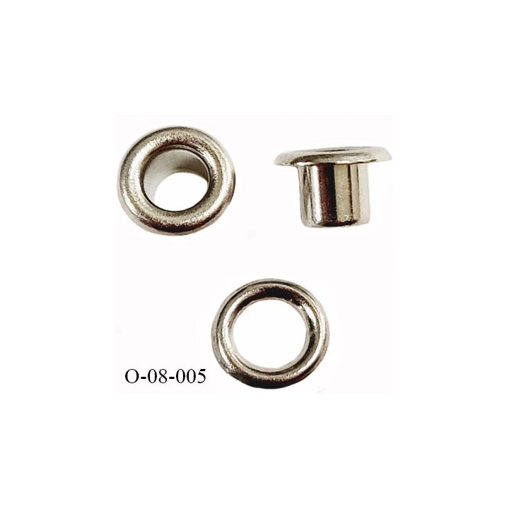 Oeillet en métal couleur chromé blanc diamètre extérieur 8 mm diamètre intérieur 4 mm hauteur 5 mm prix à l'unité