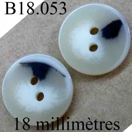 bouton 18 mm couleur noir beige corne et blanc cassé brillant 2 trous diamètre 18 mm