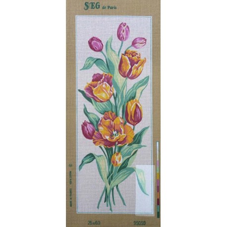 Canevas à broder 25 x 60 cm marque SEG de Paris thème LES TULIPES fabrication française