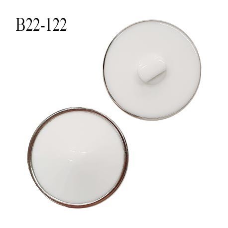 Bouton 22 mm très beau dôme en pvc couleur blanc et argent accroche avec un anneau épaisseur 11 mm prix à l'unité