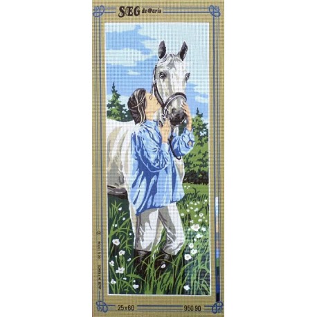 Canevas à broder 25 x 60 cm marque SEG de Paris thème LE CHEVAL fabrication française