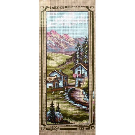 Canevas à broder 25 x 60 cm marque MARGOT thème VILLAGE DE MONTAGNE fabrication française