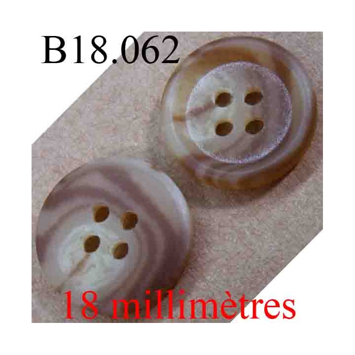 bouton 18 mm couleur marron marbré vainé 4 trous diamètre 18 mm