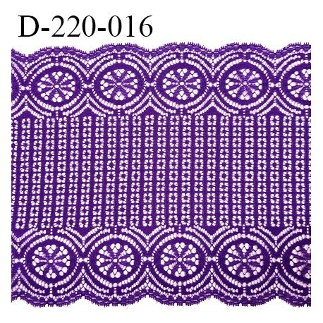 Dentelle 22 cm lycra brodée très haut de gamme largeur 22 cm couleur violet fabriqué en France bandes jacquard prix au mètre