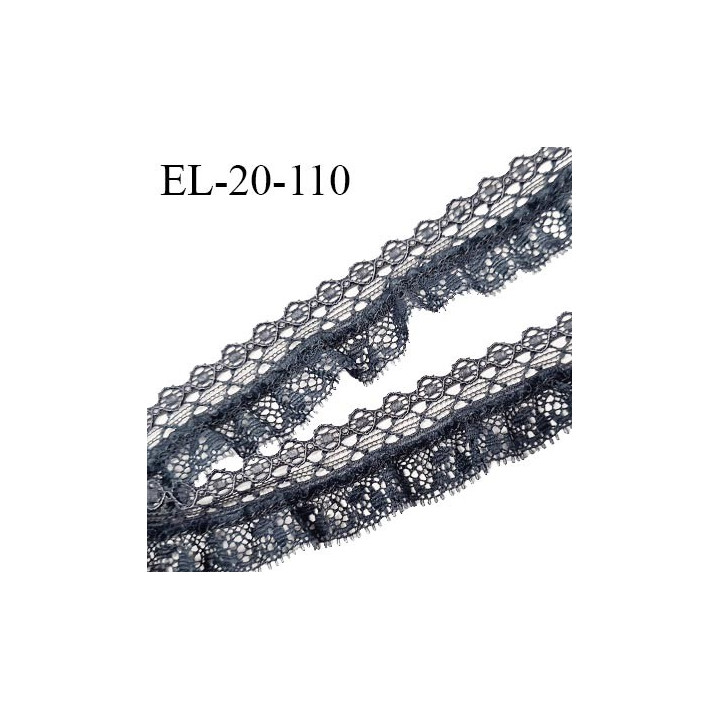 Elastique 20 mm froufrou dentelle couleur gris graphite largeur de la bande élastique 5 mm élastique souple prix au mètre