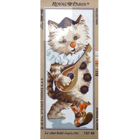 Canevas à broder 25 x 60 cm marque ROYAL PARIS thème le chat botté d'après Pio fabrication française