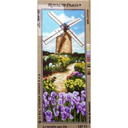 Canevas à broder 25 x 60 cm marque ROYAL PARIS thème le moulin aux iris fabrication française