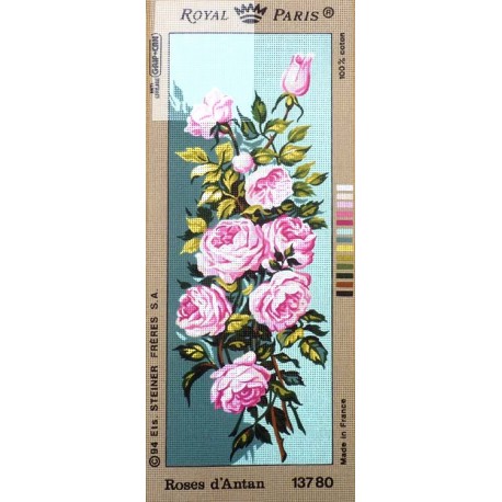 Canevas à broder 25 x 60 cm marque ROYAL PARIS thème ROSE D'ANTAN fabrication française
