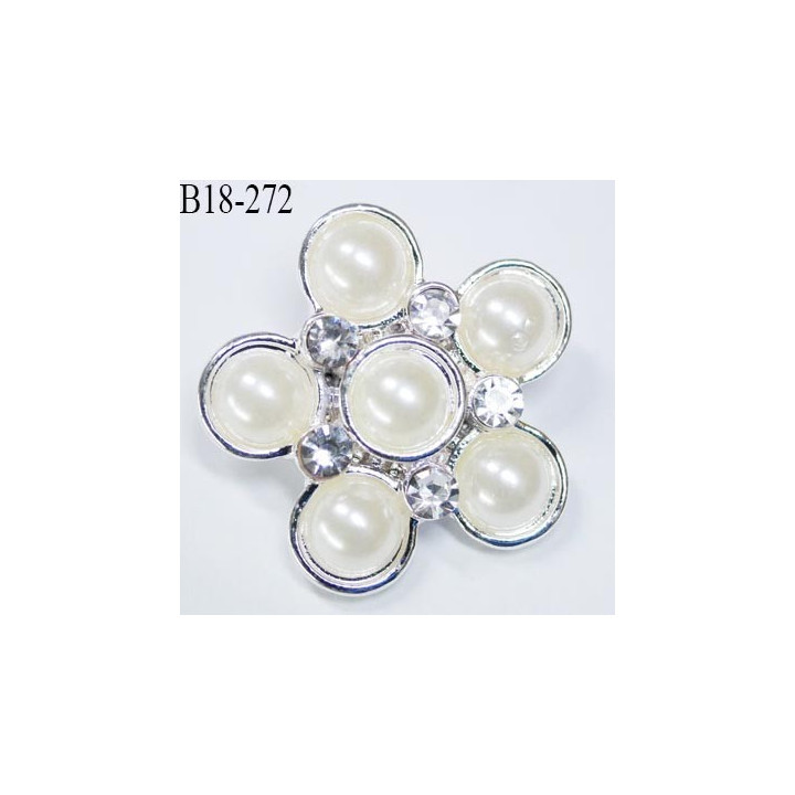 Bouton 18 mm en forme de fleur avec perles incrustées nacré haut de gamme  en métal diamètre 18 mm nacré et acier chromé