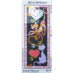 Canevas à broder 25 x 60 cm marque ROYAL PARIS thème HISTOIRE DE CHATS d'après Chiquet et Zurek