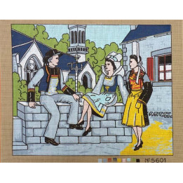 Canevas à broder 50 x 60 cm  thème TRADITION LES BRETONS retouché main