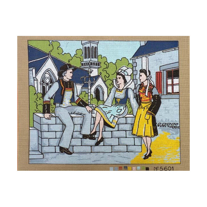 Canevas à broder 50 x 60 cm  thème TRADITION LES BRETONS retouché main