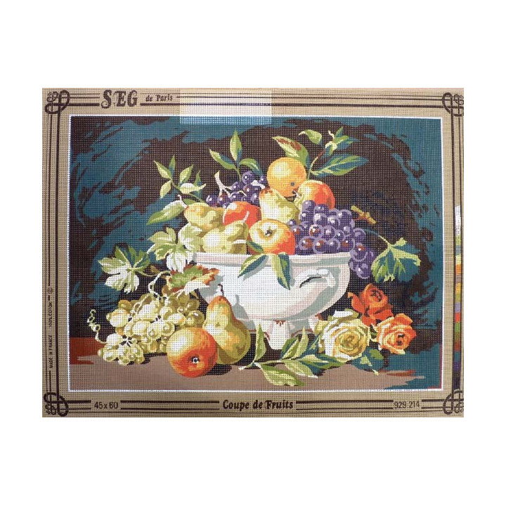 Canevas à broder 45 x 60 cm marque SEG DE PARIS thème NATURE MORTE coupe de fruits fabrication française