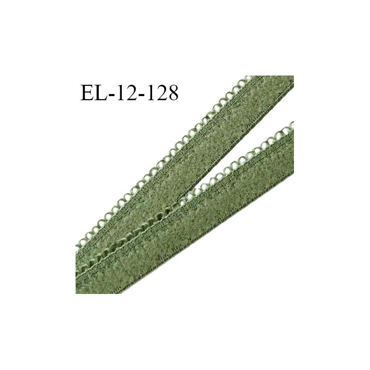 Elastique 12 mm lingerie haut de gamme couleur vert oasis fabriqué en France largeur 12 mm + 2 mm picots prix au mètre