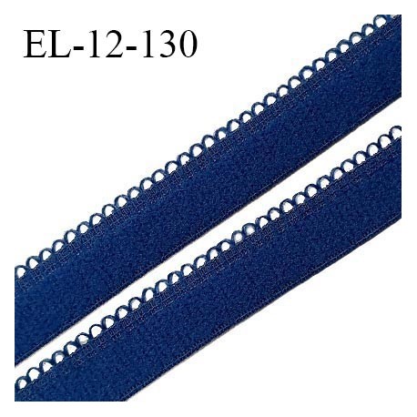 Elastique picot 12 mm lingerie haut de gamme couleur bleu jersey fabriqué en France largeur 12 mm + 2 mm picots prix au mètre