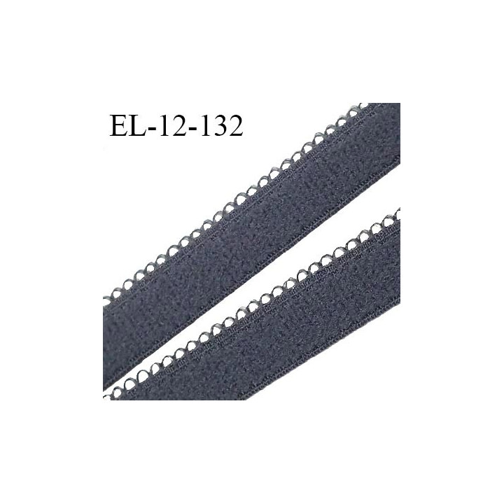 Elastique picot 12 mm lingerie haut de gamme couleur gris ardoise fabriqué en France largeur 12 mm + 2 mm picots prix au mètre
