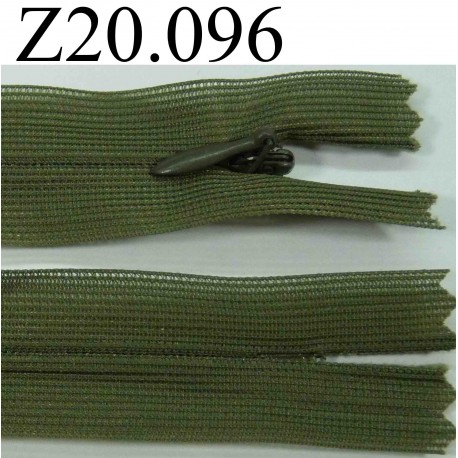fermeture éclair invisible verte longueur 20 cm couleur vert kaki non séparable zip nylon largeur 2.2 cm