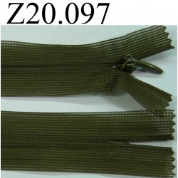 fermeture zip à glissière invisible verte longueur 20 cm couleur vert kaki foncé non séparable zip nylon largeur 2.4 cm