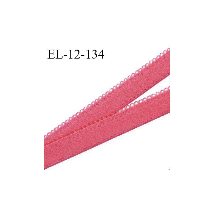 Elastique picot 12 mm lingerie haut de gamme couleur rose fleur fabriqué en France largeur 12 mm + 2 mm picots prix au mètre