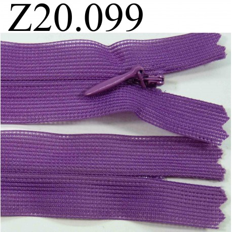 fermeture éclair invisible longueur 20 cm couleur violet non séparable zip nylon largeur 2.4 cm