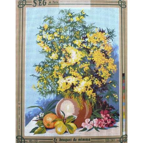 Canevas à broder 45 x 60 cm marque SEG DE PARIS thème LE BOUQUET DE MIMOSAS fabrication française