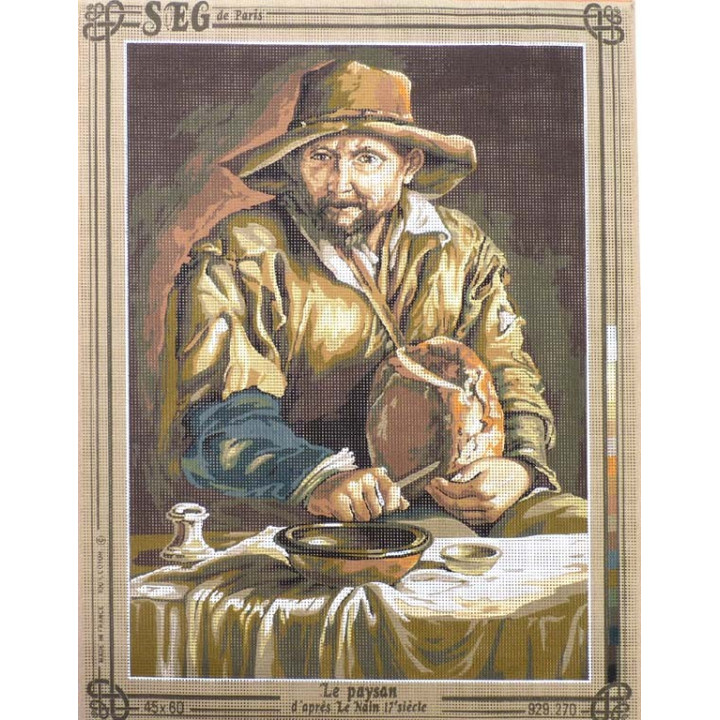Canevas à broder 45 x 60 cm marque SEG DE PARIS thème le paysan d'après LE NAIN fabrication française