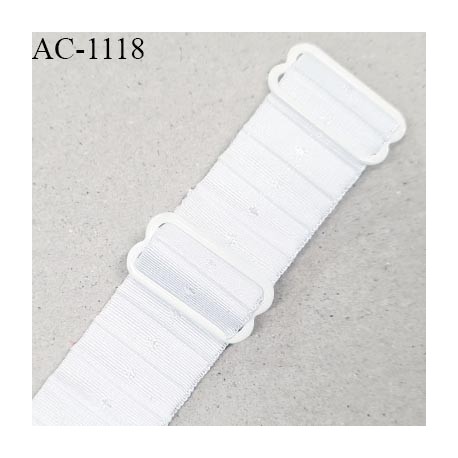 Bretelle lingerie SG 16 mm très haut de gamme couleur blanc brillant avec 2 barrettes longueur 30 cm + réglage prix à l'unité