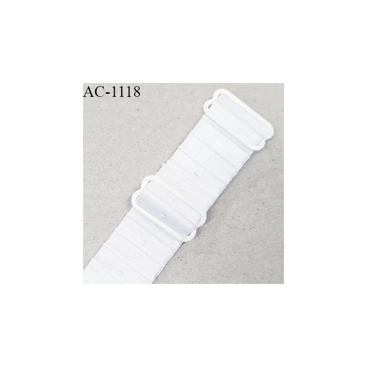 Bretelle lingerie SG 16 mm très haut de gamme couleur blanc brillant avec 2 barrettes longueur 30 cm + réglage prix à l'unité