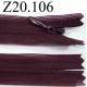 fermeture éclair invisible longueur 20 cm couleur prune foncé non séparable zip nylon largeur 2,5 cm