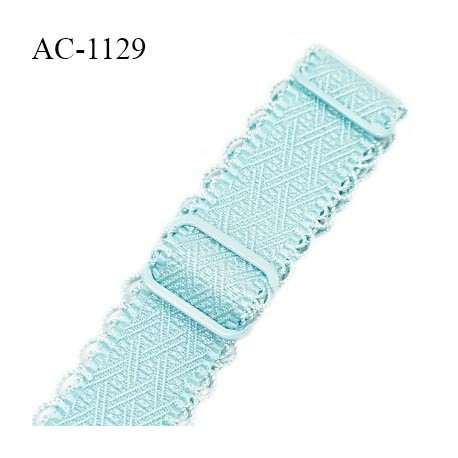 Bretelle lingerie SG 19 mm très haut de gamme couleur bleu lagon avec 2 barrettes longueur 30 cm + réglage prix à l'unité