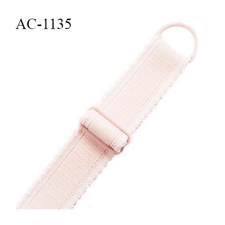 Bretelle lingerie SG 16 mm très haut de gamme couleur rose pâle 1 barrette 1 anneau longueur 30 cm + réglage prix à l'unité